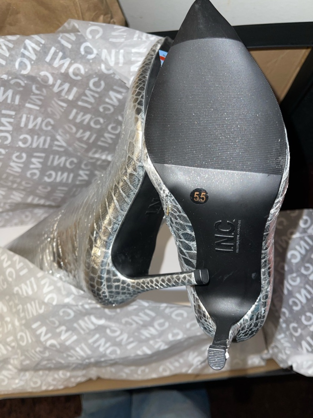 Silver Snake-Texture Over-the-Knee Stiletto Boot - Picture 3 of 4